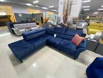 Narożnik granatowy lewostronny sofa regulowane zagłówki funkcja spania
