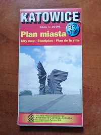 Plan miasta Katowice. Stara mapa z lat 90tych.