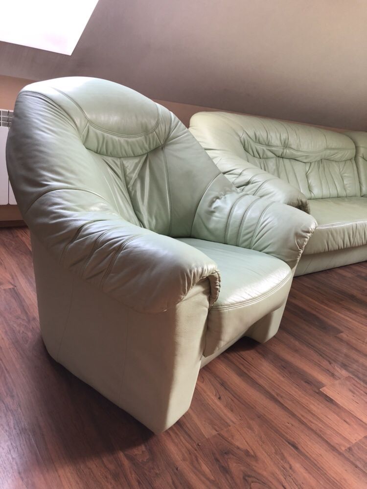100% Naturalna skórzana kanapa i fotel