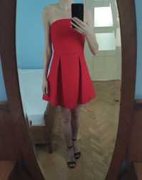Sukienka czerwona rozkloszowana bez ramiączek