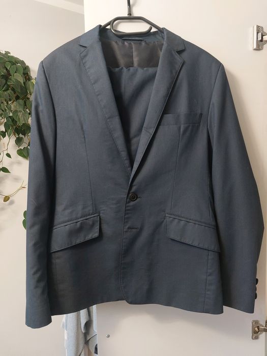 Garnitur męski komplet spodnie marynarka granatowa S