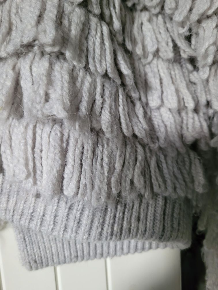 Gap sweter kardigan z frędzlami M szary
