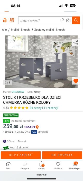 Stolik z krzesełkiem chmurka