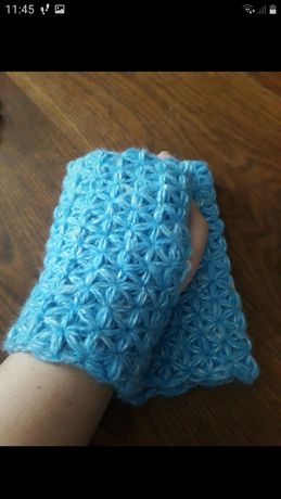 Mitenki, rękawiczki z błękitnej ciepłej włóczki nowe