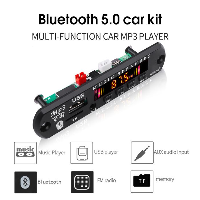 Блютус 5.0 прийомник в машину MP3 декодер FM радио TF USB 3,5мм