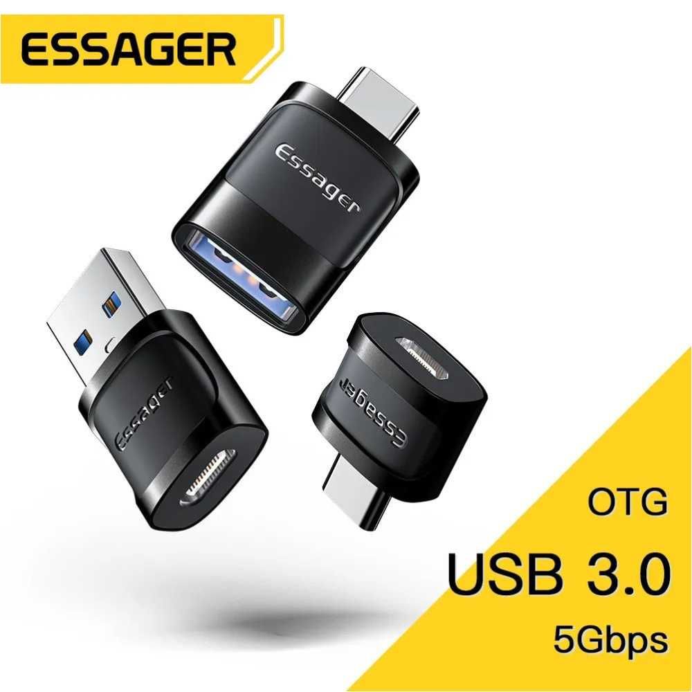 Adaptery Essager 3 przejściówki USB do USB-C i microUSB kpl.3 szt. OTG