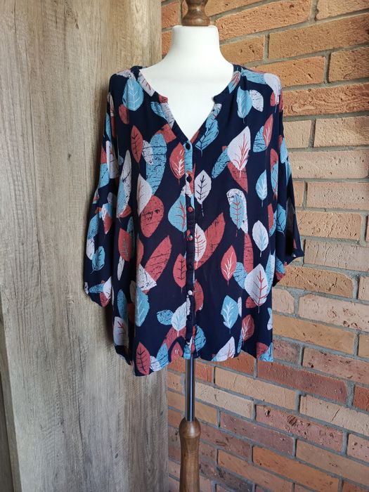 koszula damska  granatowa w liście Brakeburn 20 100% modal plus size o