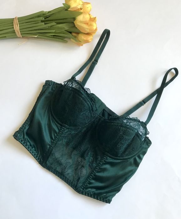 Бра/Бюстьє. Сатин/Мереживо. Смарагдовий. Primark. 75 А.