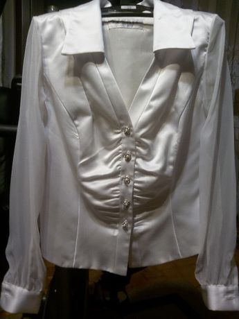 Elegancka taliowana biała bluzka - klasyka zawsze modna roz 40 / L
