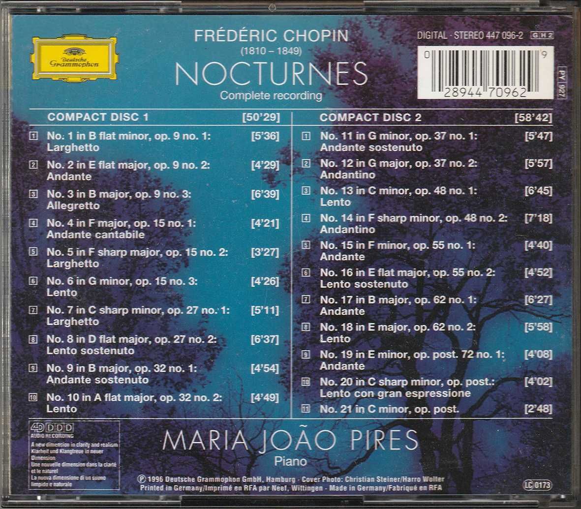 CD duplo Chopin - Nocturnes / Maria João Pires