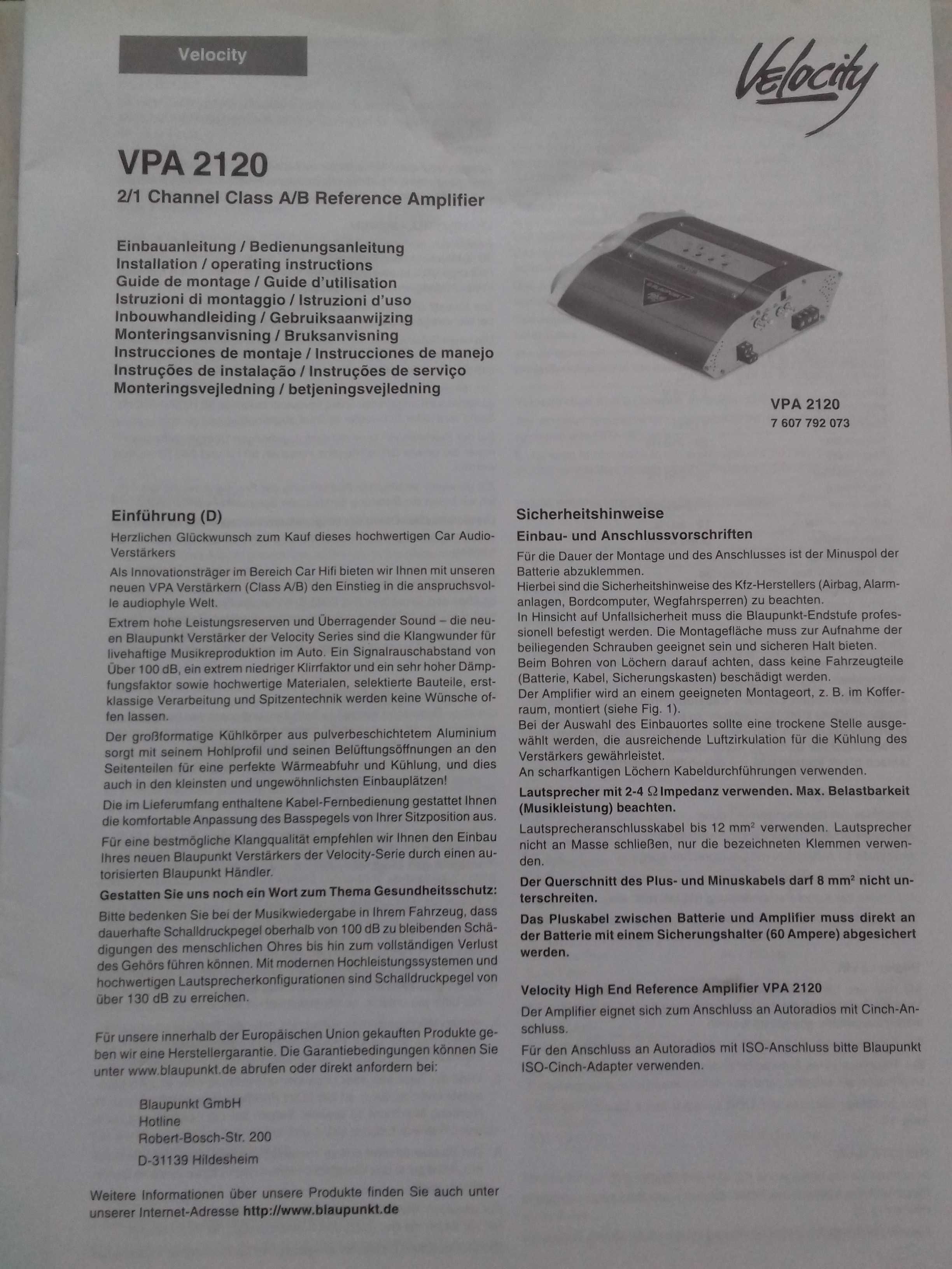 Wzmacniacz  Blaupunkt Velocity VPA 2120