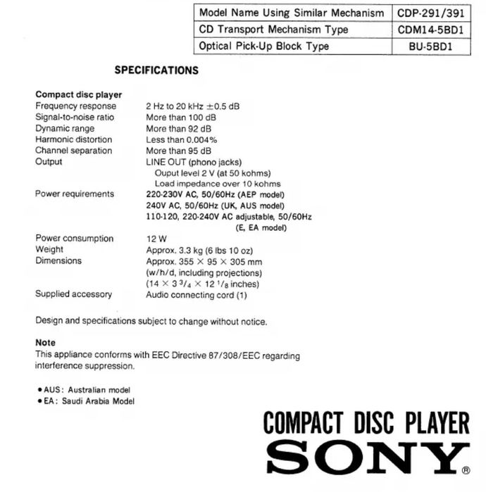 Leitor CD Sony CDP-M42 - Avariado, para peças ou reparação.