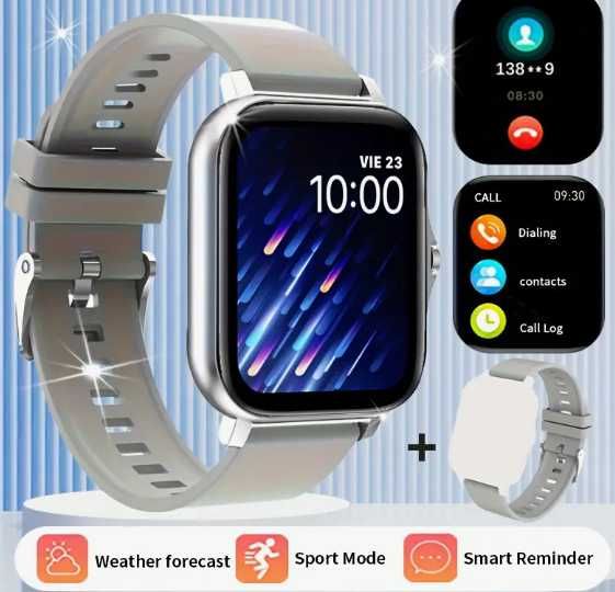 Czarny smartwatch uniseks + beżowy pasek gratis
