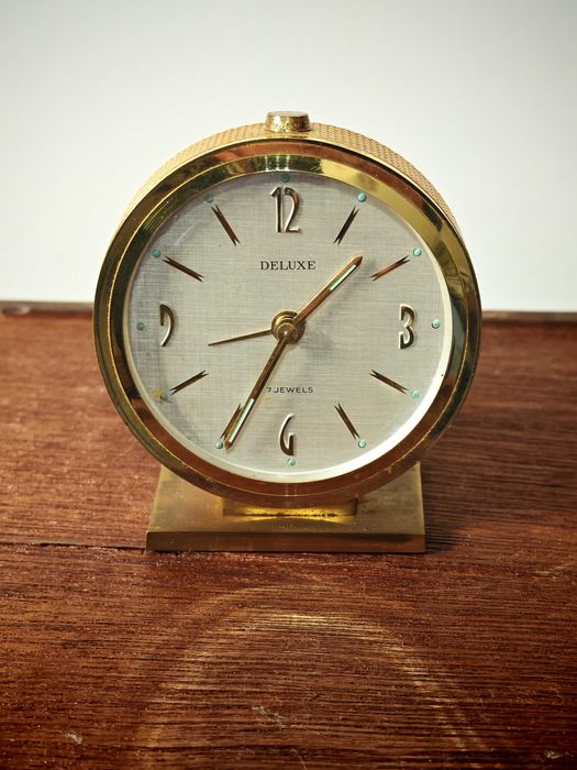 Stylowy zegar stołowy DELUXE • mosiądz • mechaniczny •  vintage