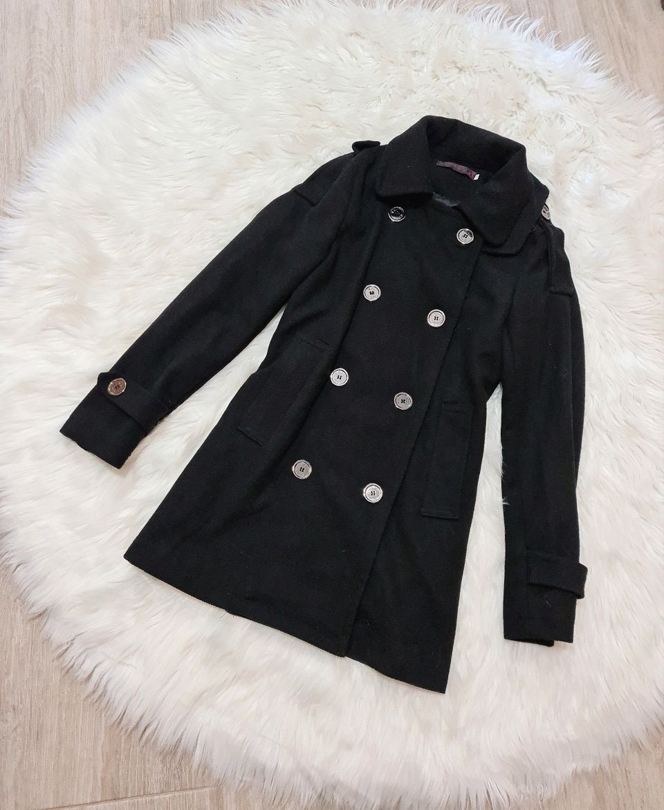 Czarny płaszczyk płaszcz vintage guziki z guzikami elegancki