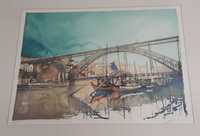 Serigrafia de Joaquim Canotilho emoldurada —ponte D. Luís I, rio Douro