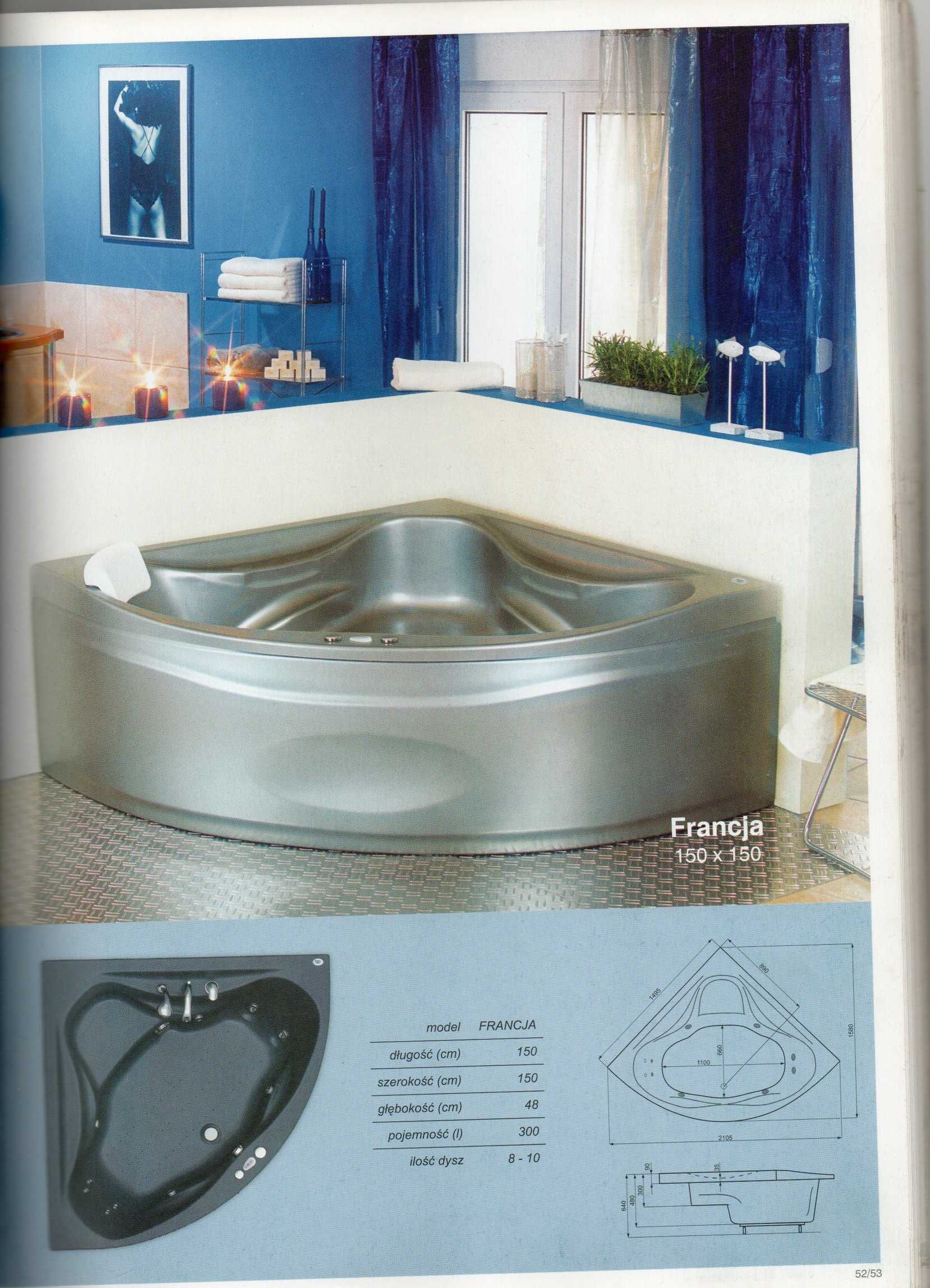 Wanna z hydromasażem FRANCJA 150X150 system titanium sport  POOL-SPA