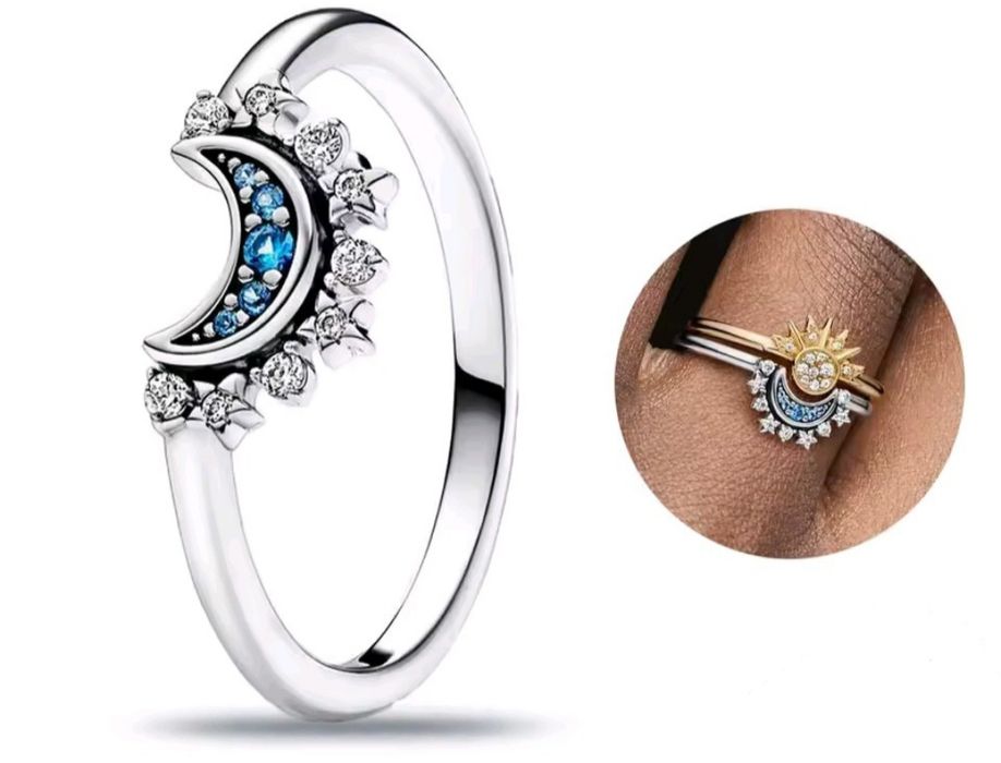 NIEBIAŃSKA HARMONIA ZESTAW Pierścionków Słońce i Księżyc roz. 9