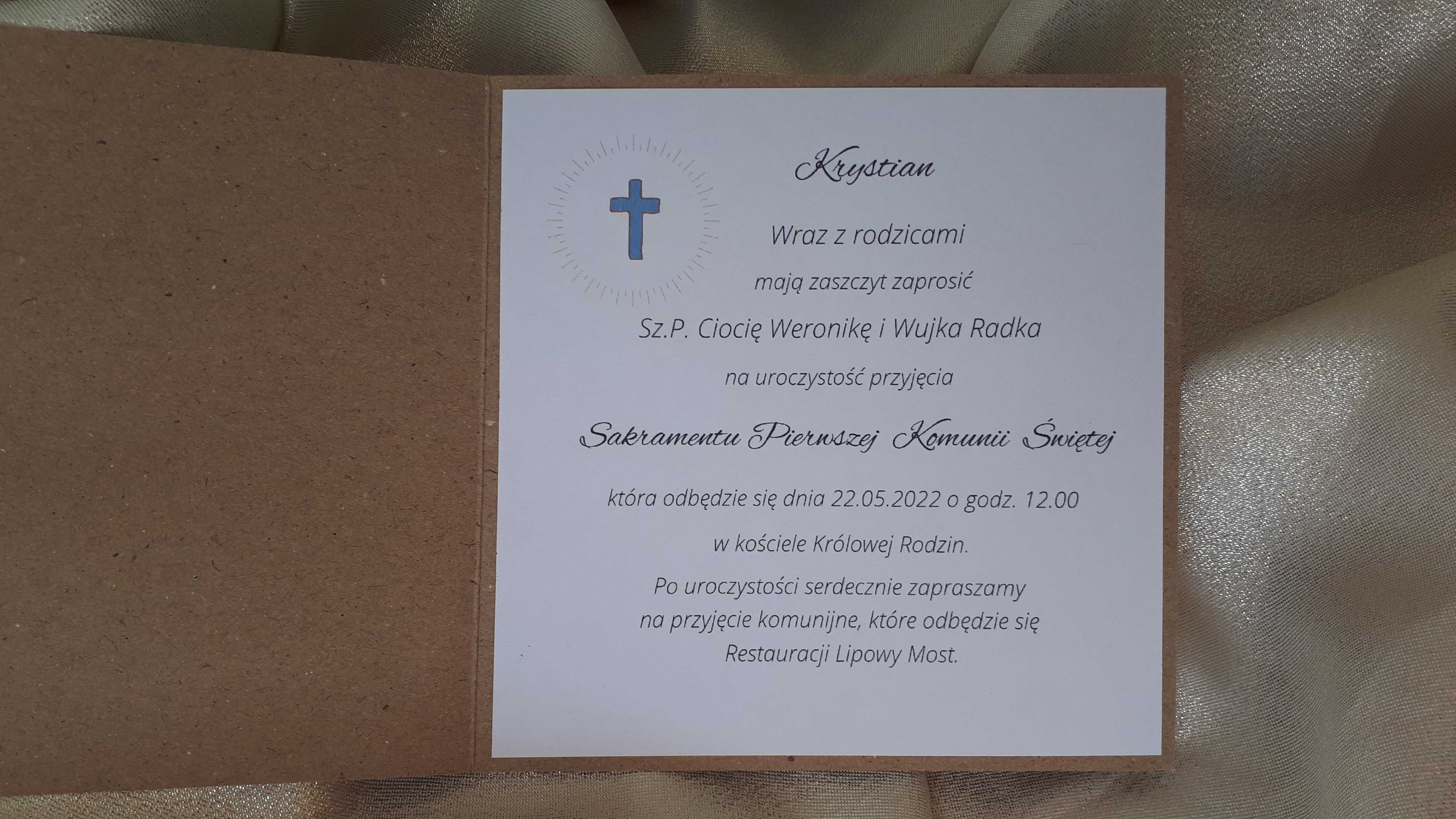 Zaproszenie na Komunię Świętą personalizowane14x14