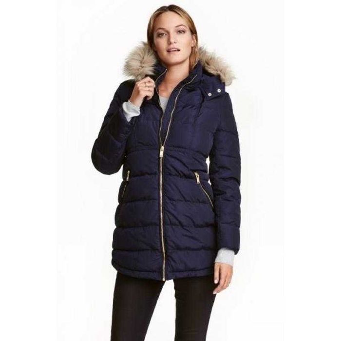 Жіноча куртка H&M, синя стьогана парка синтепон капішон осінь зима