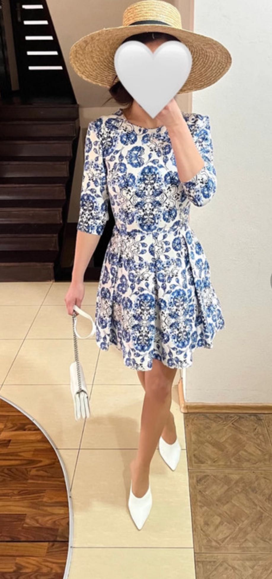Unikat- niebiesko biała rozkloszowana sukienka