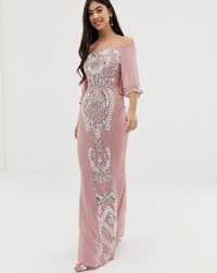 Nowa sukienka maxi bogato zdobiona hiszpanka obcisła różowa asos