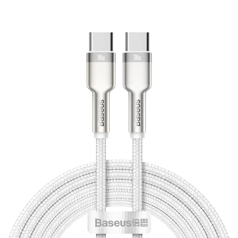 Kabel Baseus Cafule Metal Data USB-C/USB-C QC SCP 100W 5A 1 m biały
