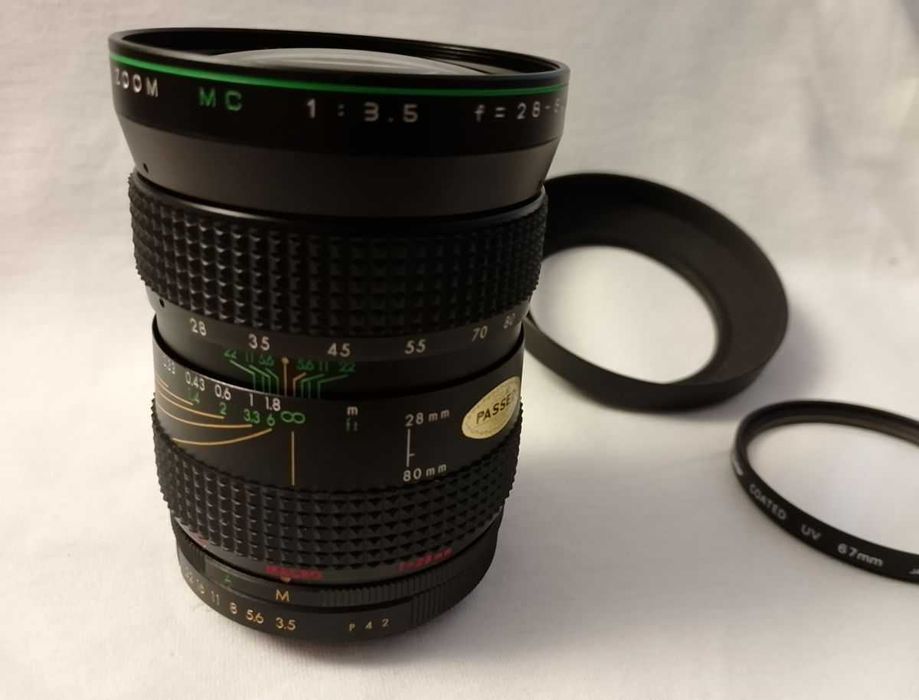 Obiektyw HANIMEX Automatic Zoom MC 28–80 mm – Japan, bagnet P UV, osło