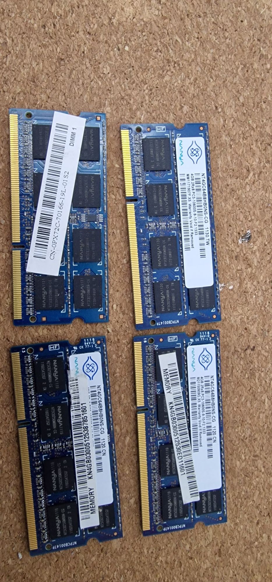 4 Placas memoria portátil nanya 4gb 2rx8 pc3