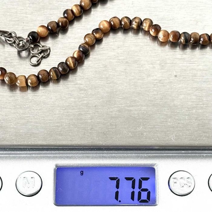 Bransoletka srebra na nogę, naturalne Tygrysie Oko, srebra próby 800