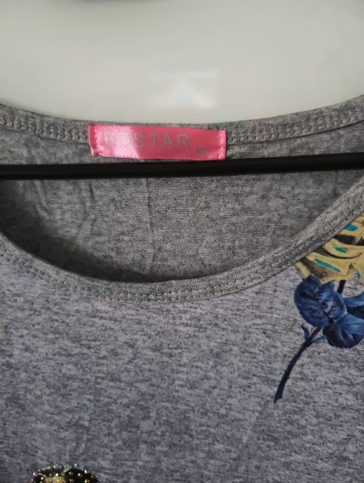 Nowa koszulka szara z nadrukiem perfumy plus size do 140 biust M /L