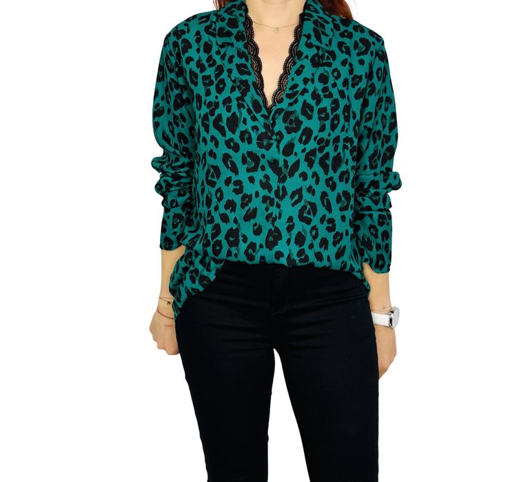 Zielona bluzka w cętki z koronką XXL 44 By Very