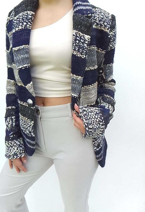 Wełniana marynarka żakiet vintage  lekka kurtka 30% wool wełna L XL