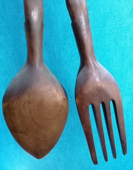 Интерьерные ложка и вилка натур. дерево ручная работа