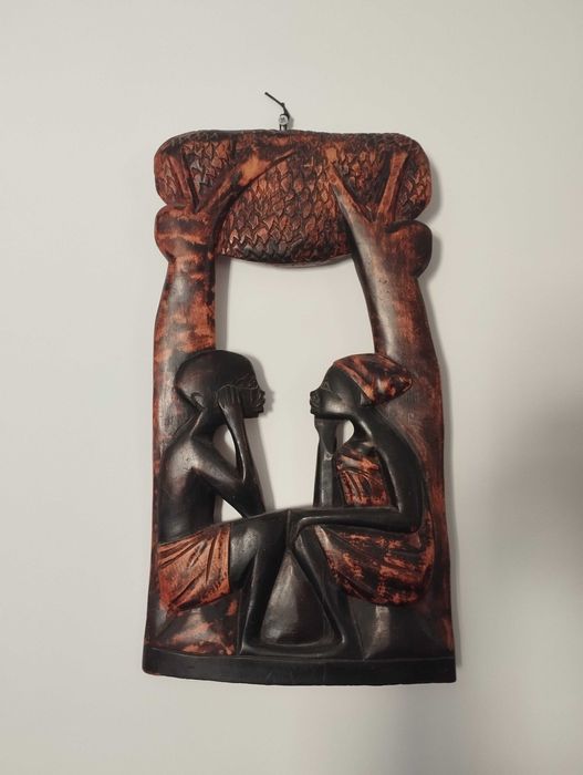 Painel Esculpido Decorativo - Casal Africano