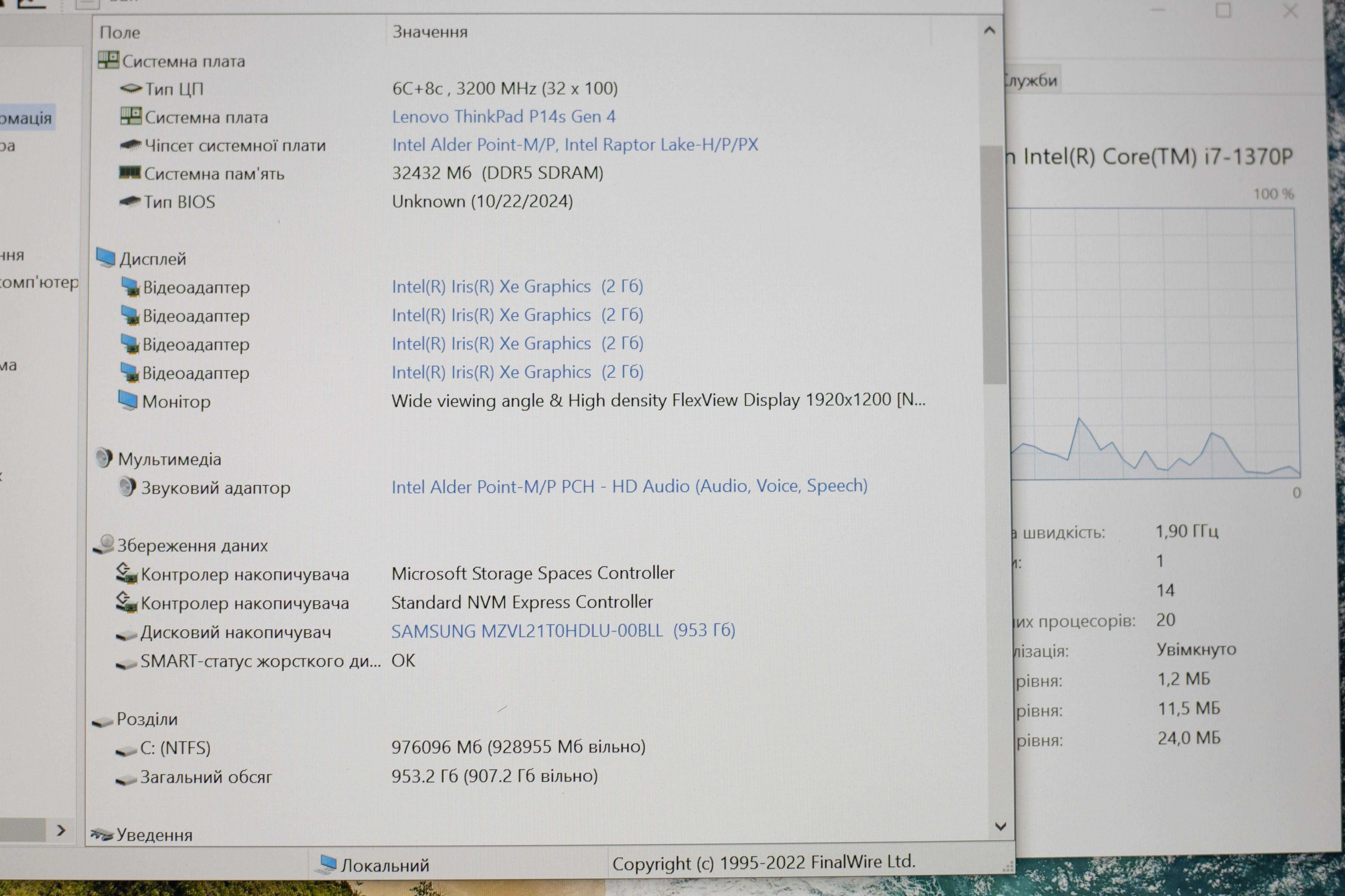 Lenovo ThinkPad P14s gen 4 i7-1370P 32RAM 1TbSSD IPS TOUCH 14”
