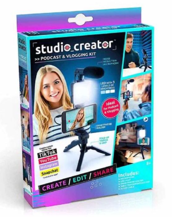 Studio Creator - Kit Podcast/Vlogging, Suporte, Luz, Microfone ( novo)