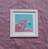 Obrazek rękodzieło Flamingi, w ramce, na biurko, na ścianę