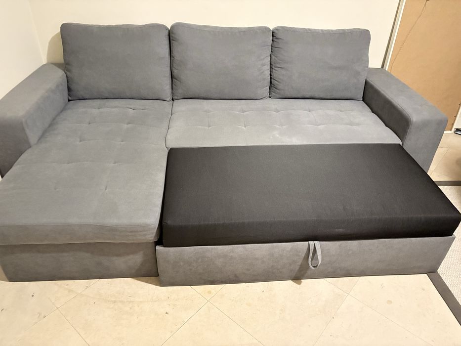 Sofá Cama - Chaise Longue Cinza