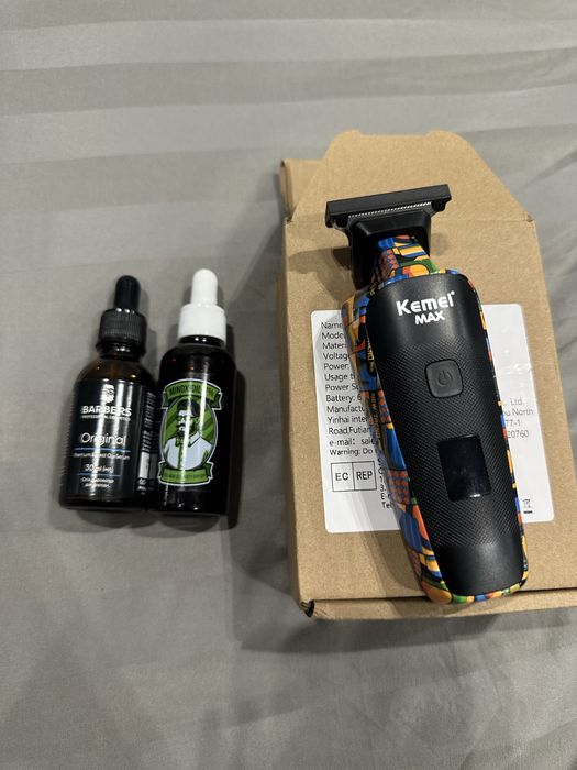 Тример для бороди kemei + сироватка minox+ олійка для бороди