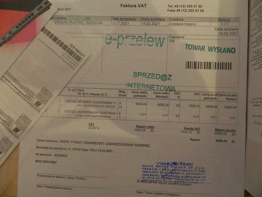 Laptop do gier Hewlett Packard Omen  i7 RTX 2070max-Q 8 GB połowa ceny