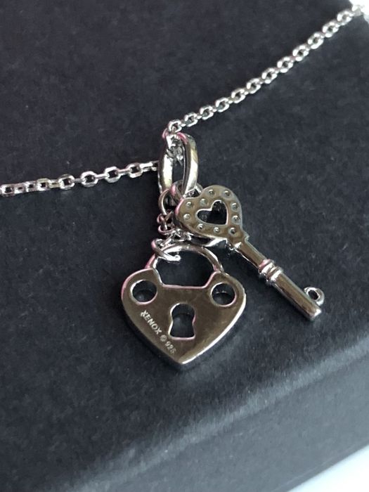 Срібний ланцюжок Xenox, ключик+ замок, цирконій, Австрія