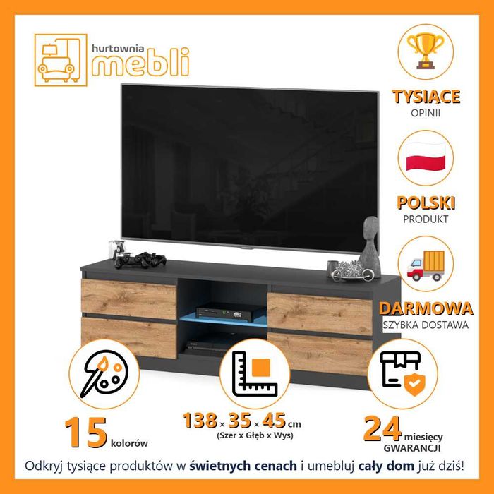 Szafka Stojąca RTV Pod Telewizor Quattro 4 Szuflady Nowoczesna 138cm