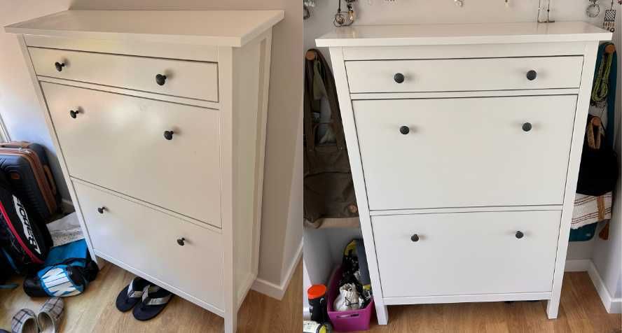 2x IKEA HEMNES Shoe Cabinets – White, 2 Compartments Each