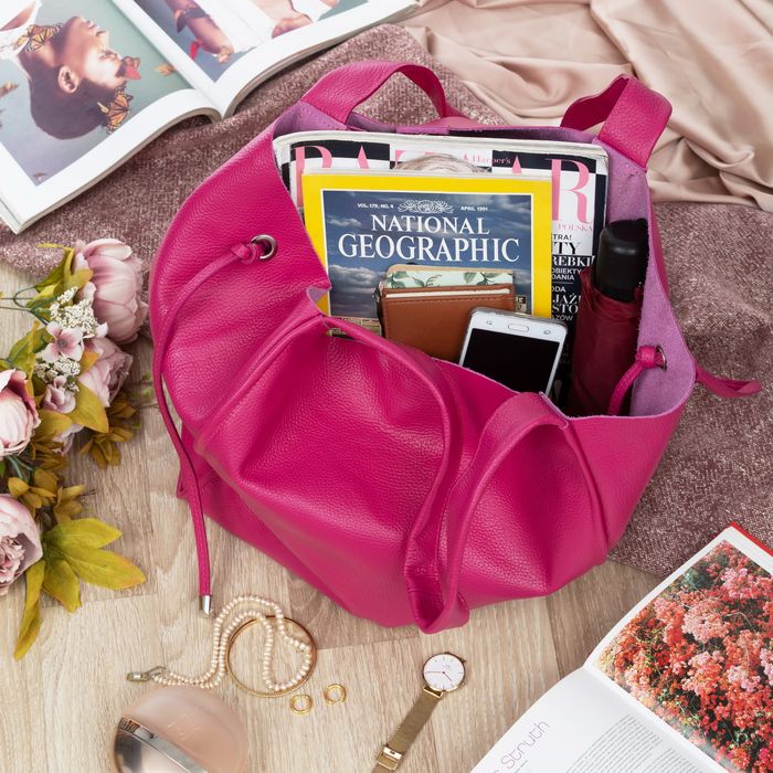 VERA PELLE torebka damska skórzana shopper z saszetką V497 fuksja