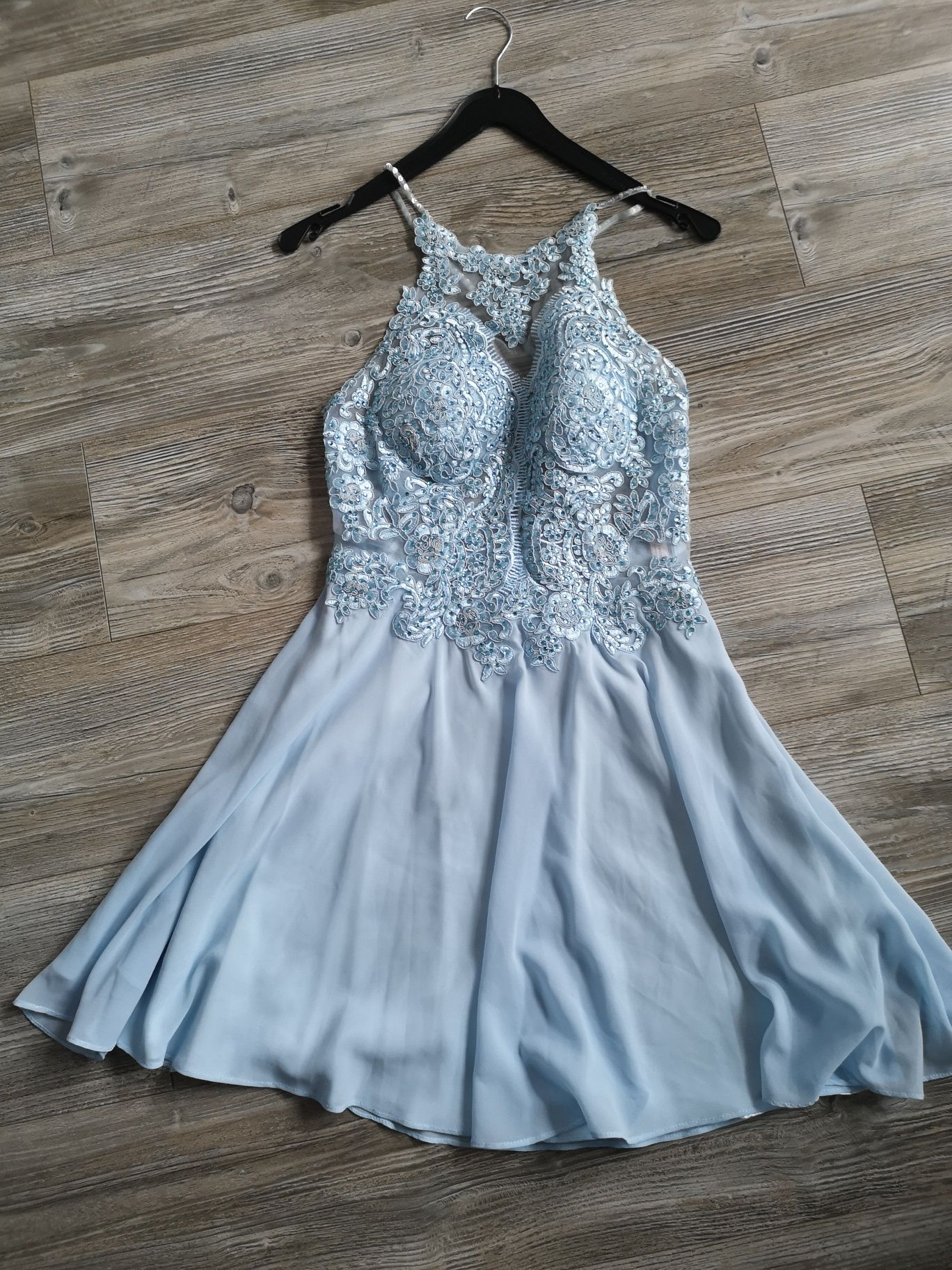 Sukienka MERCEDES Krótka błękitna wesele, studniówka