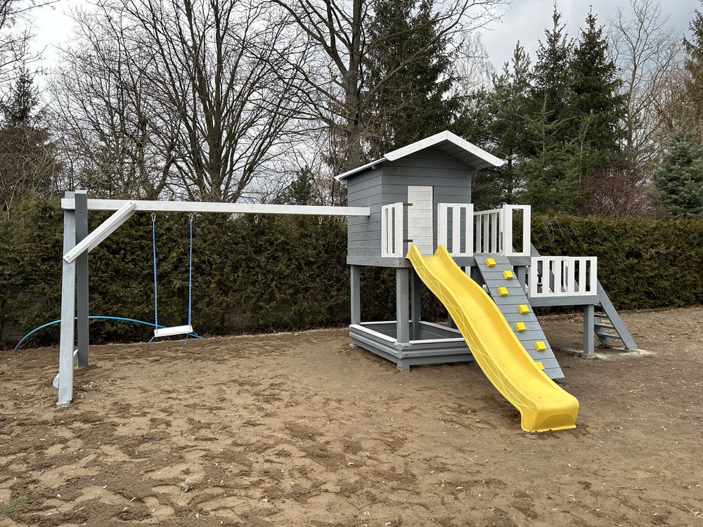Plac zabaw TUPTUŚ PLUS dla dzieci drewniany ślizg huśtawka piaskownica