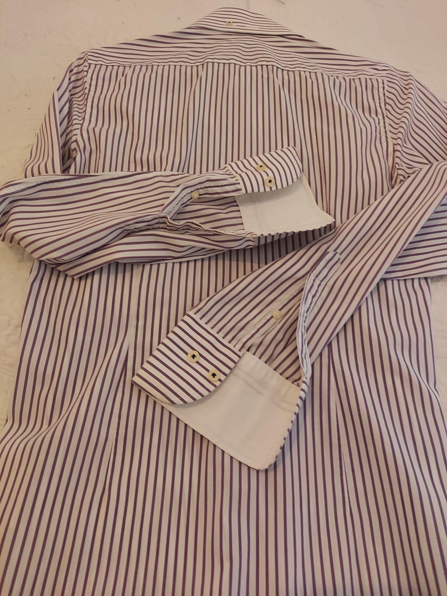 Camisa feminina Sacoor riscas lilás e branca, tamanho 38, nova