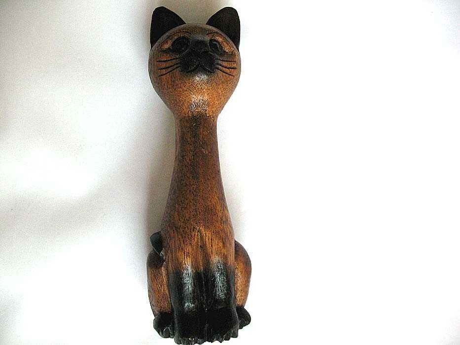 Kot - kotek uroczy - Stara Figurka Bali styl - drewno - 19 x 5 x 5 cm