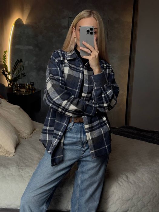 Сорочка в клітинку тепла, сорочка оверсайз, сорочка жіноча осіння